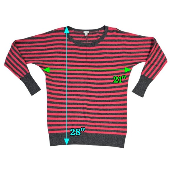 Halogen 100% Cashmere Pink Gray Stripe Dolman Sleeve Sweater Cozy Slouchy - Picture 3 of 8